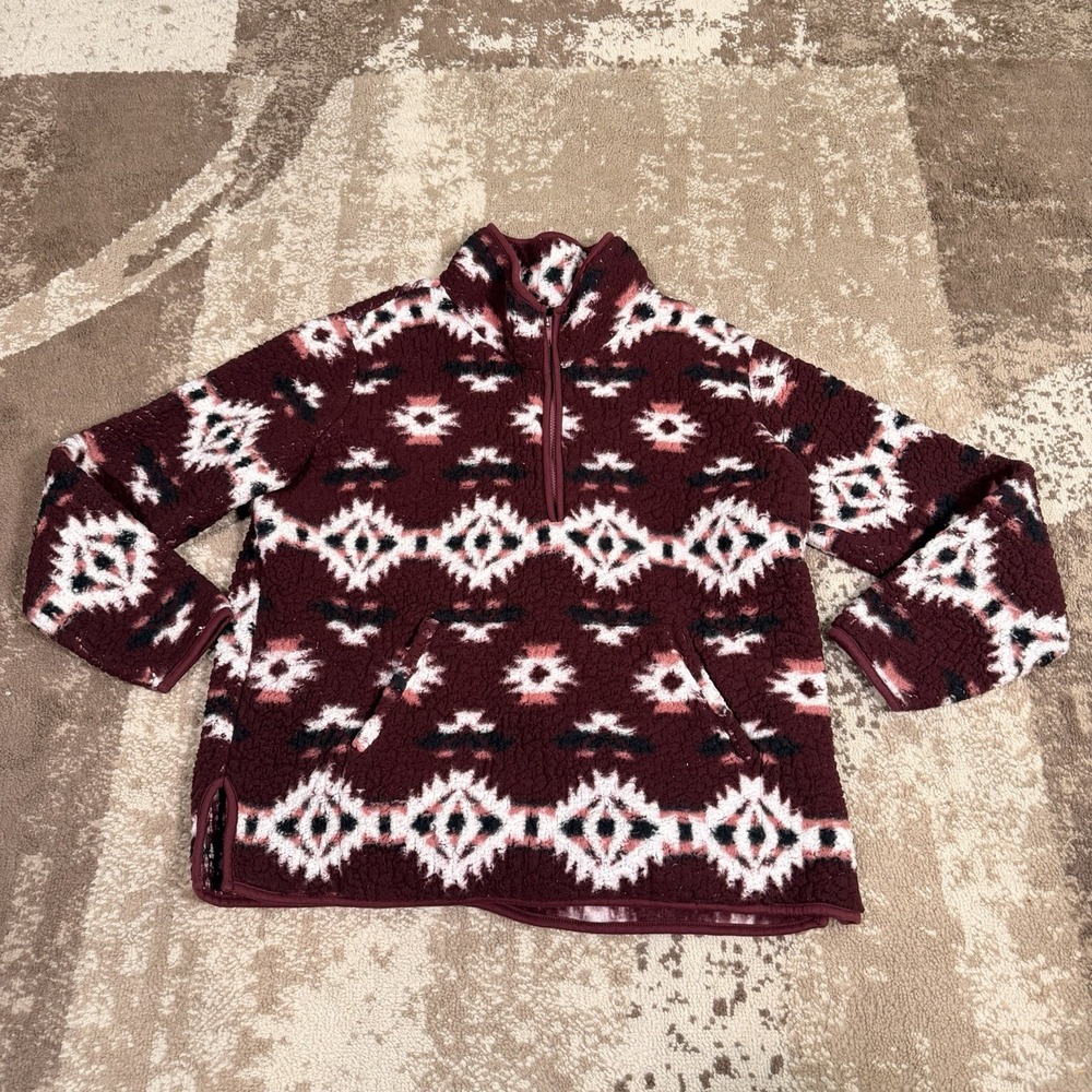 Wrangler Retro Sherpa 1/4 Zip Pullover Womens Large Western Aztec Cowgirl
